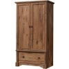 Rustic Oak Drawer and Garment Rod Wardrobe Armoire