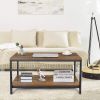 Heavy Duty Industrial 2-Tier Coffee Table in Rustic Brown Wood Finish