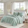 Full/Queen size 3-Piece Reversible Scalloped Edges Microfiber Quilt Set in Seafoam