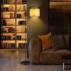 Modern Floor Lamp with Beige Fabric Drum Lampshade and on/off Foot-Switch