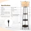 Modern Floor Lamp 3-Tier Bookcase Shelf with Round Drum Linen Lampshade