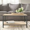 Modern Industrial 2-Tier Coffee Table in Rustic Light Oak Wood Finish