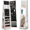 360 Degree Swivel White Wash Full Length Mirror Locking Jewelry Armoire