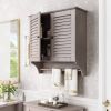 Wall Mounted Bathroom Cabinet with Shelves and Towel Bar in Taupe