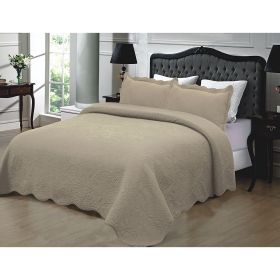 Full / Queen 3-Piece 100% Cotton Quilted Bedspread in Taupe