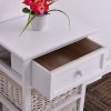 White Wooden 1-Drawer End Table Nightstand with 2 Baskets