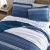 Twin Size Coastal Blue Stripe Reversible  Cotton Quilt Set