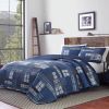 Twin Size 100-Percent Cotton Reversible 2 Piece Blue Patchwork Quilt Set