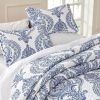 Twin Size Soft Microfiber Reversible Blue/White Baroque Floral Design Quilt Set