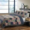 Twin size Farmhouse Red Navy Plaid 100-Percent Cotton Reversible Quilt Set