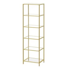 Narrow Glass Shelf Bookcase Bedroom Living Office Bath Storage Unit in Gold