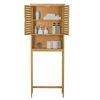 Over the Toilet Bathroom Storage Cabinet Shelf in Light Brown Yellow Wood Finish