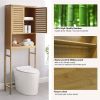 Over the Toilet Bathroom Storage Cabinet Shelf in Light Brown Yellow Wood Finish