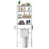 White Over the Toilet Storage Freestanding Industrial Metal Wood Shelving Unit