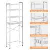 White Over the Toilet Storage Freestanding Industrial Metal Wood Shelving Unit