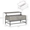 Modern Grey Lift Top Coffee Table w/ Hidden Storage Black Metal Legs