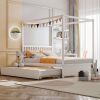 White Full Size Canopy Platform Bed with Twin Roller Trundle Bed