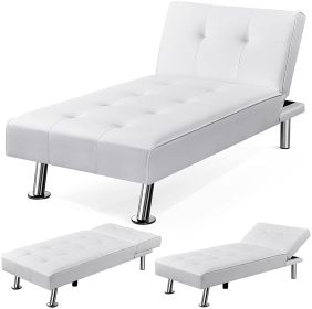 White Modern Faux Leather Chaise Lounge Recliner Sleeper Sofa