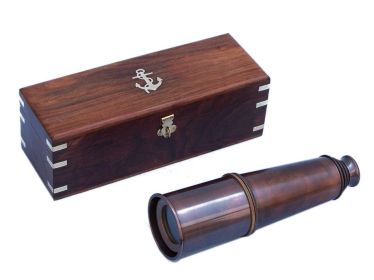 Deluxe Class Admiral's Antique Copper Spyglass Telescope 27 with Rosewood Box