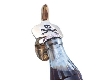 Solid Brass Pirate Skull and Crossbones Wall Mounted Bottle Opener 3.5