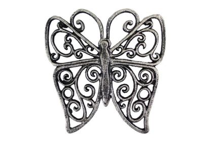 Rustic Silver Cast Iron Butterfly Trivet 8