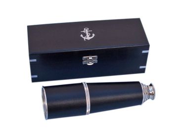 Deluxe Class Admiral's Chrome - Leather Spyglass Telescope 27 with Black Rosewood Box