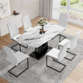 Table and chair set, modern and minimalist dining table, imitation marble patterned tabletop