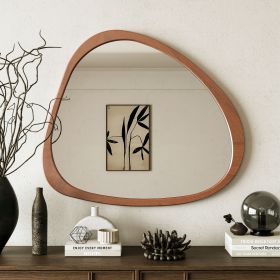 Solid Wood Mirror 45 Inch Asymmetrical Wall Mirror Wooden Framed Mirror Large Sized Dressing Mirror, for Living Room, Bedroom, Bathroom