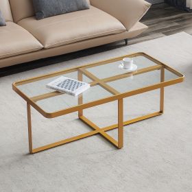 Minimalism rectangle coffee table; Golden metal frame with tempered glass tabletop