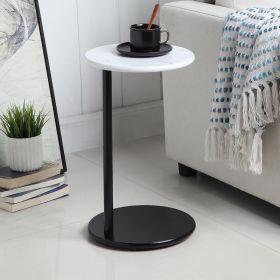 conifferism Small Side Table for Sofa White Faux Marble Metal C-Table Round Tray C Shaped Side Table for Living Room,Snack End Table Under Couch