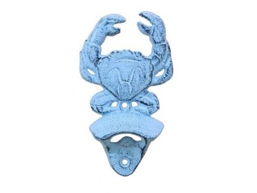 Dark Blue Whitewashed Cast Iron Wall Mounted Crab Bottle Opener 6