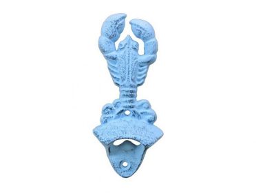 Dark Blue Whitewashed Cast Iron Wall Mounted Lobster Bottle Opener 6