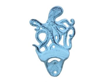 Dark Blue Whitewashed Cast Iron Wall Mounted Octopus Bottle Opener 6