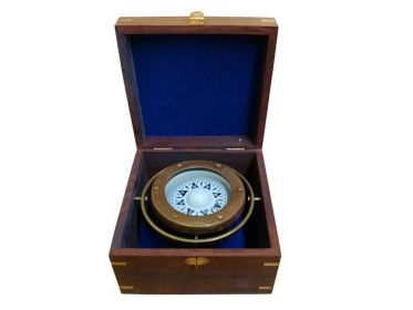 Antique Brass Gimbal Compass w/ Rosewood Box 5