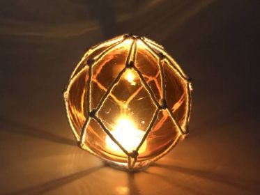 Tabletop LED Lighted Orange Japanese Glass Ball Fishing Float with White Netting Decoration 4