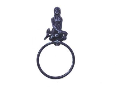 Rustic Dark Blue Cast Iron Mermaid Towel Holder 8.5