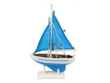 Wooden Light Blue with Light Blue Sails Pacific Sailer Model Sailboat Decoration 9