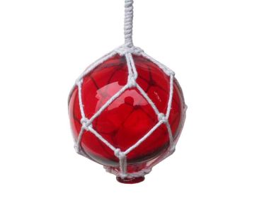 Red Japanese Glass Ball With White Netting Christmas Ornament 4&quot;