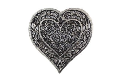 Rustic Silver Cast Iron Heart Shaped Trivet 7