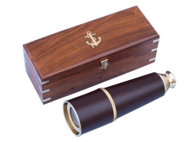 Deluxe Class Admiral's Brass - Leather Spyglass Telescope 27 w/ Rosewood Box