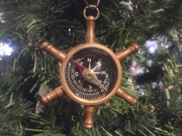 Antique Brass Ship's Wheel Compass Christmas Ornament 4