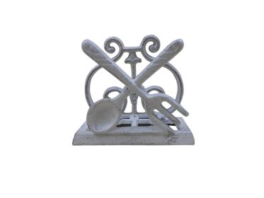 Whitewashed Cast Iron Fork and Spoon Kitchen Napkin Holder 5