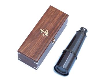 Deluxe Class Oil Rubbed Bronze Antique Admiral's Spyglass Telescope 27 with Rosewood Box