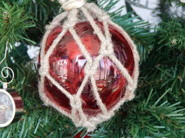 Glass & Rope Red Fishing Float Christmas Tree Ornament