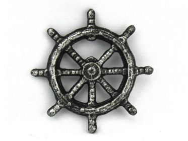 Antique Silver Cast Iron Ship Wheel Bottle Opener 3.75