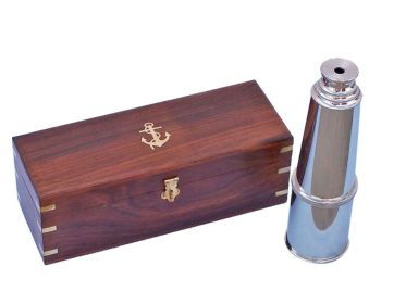 Deluxe Class Chrome Admiral's Spyglass Telescope 27 w/ Rosewood Box