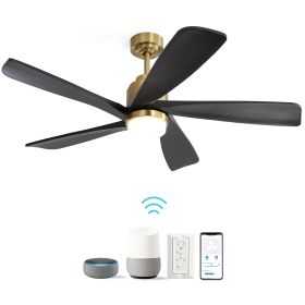 52 Inch Modern Ceiling Fan With Dimmable LED Light 5 Solid Wood Blades Smart Remote Control Reversible DC Motor Ceiling Fan