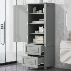 Tall Bathroom Storage Cabinet, Freestanding Storage Cabinet with Two Drawers and Adjustable Shelf, MDF Board with Painted Finish, Grey