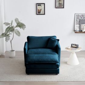 Modern Accent Chair with Ottoman, Living Room Club Chair Chenille Upholstered Armchair , Reading Chair for Bedroom, Blue Chenille