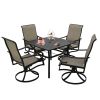 5 Piece Patio Dining Furniture Set, 4 Swivel Textilene Chairs & Table w/ 1.57" Umbrella Hole for Outdoor Garden Yard Porch Deck